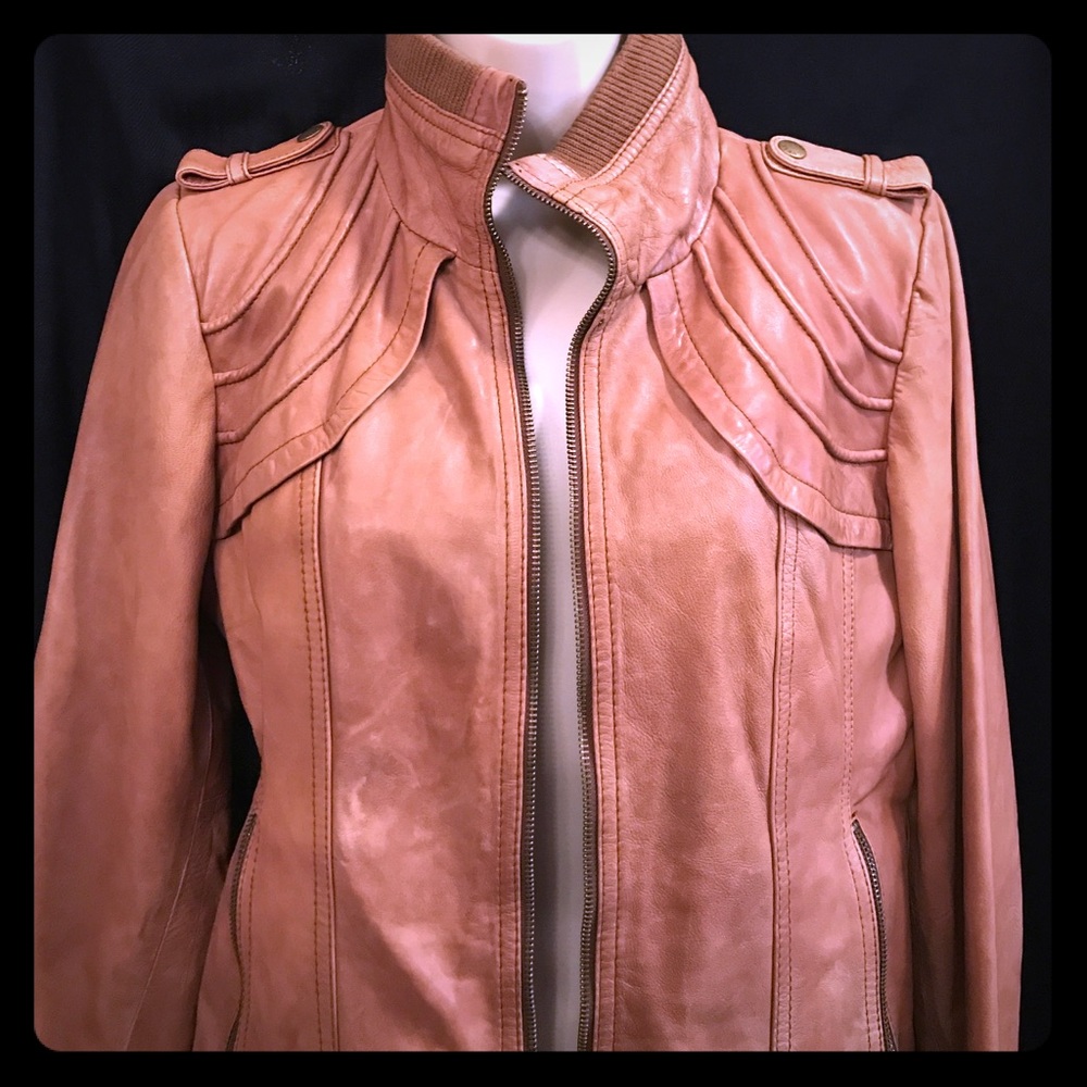 Leather jacket - tan Guess Los Angeles motorcycle