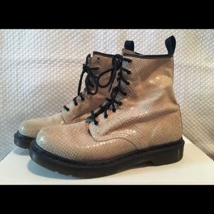 Doc Marten ivory snakeskin boots