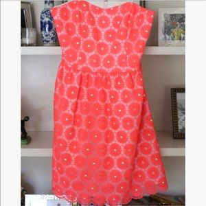 Lilly Pulitzer Pink Strapless Lace Dress w/ Pearls