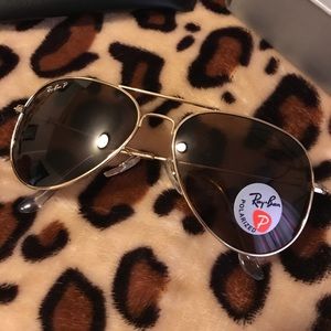 RayBan polarized sunglasses- brown lens/gold frame