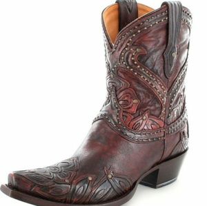 Lucchese red studded rose ankle cowboy booties