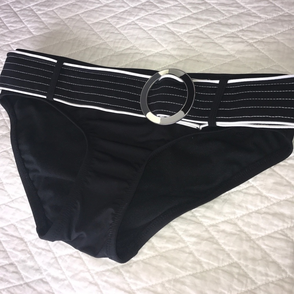 Black belted bikini bottom.