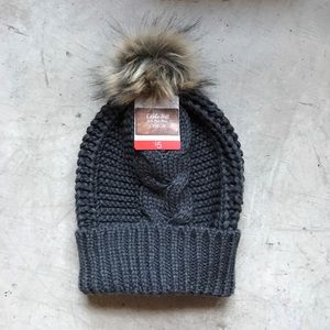 Gray cable hat with Pom Pom
