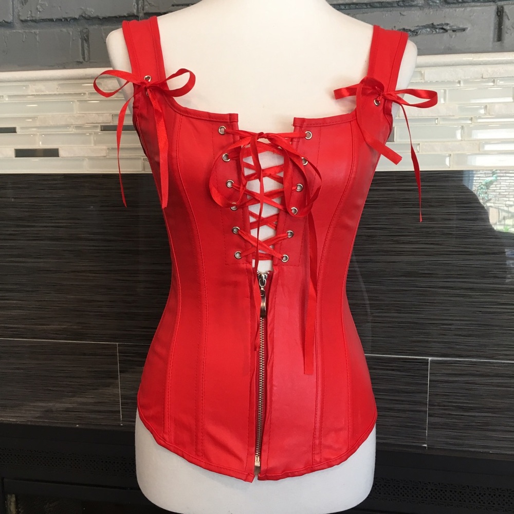 Faux Red Leather Bustiers