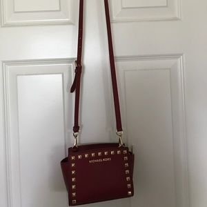 Michael Kors Red Medium Selma Studded Crossbody