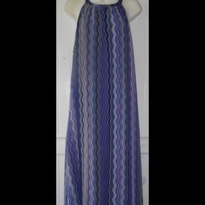 Purple Striped Size Large Open Back Maxi Dress