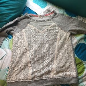 Grey Lace Front Sweater