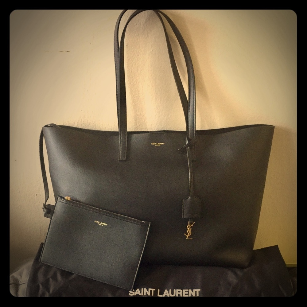 SOLD $995 Saint Laurent YSL Black Leather Tote Bag