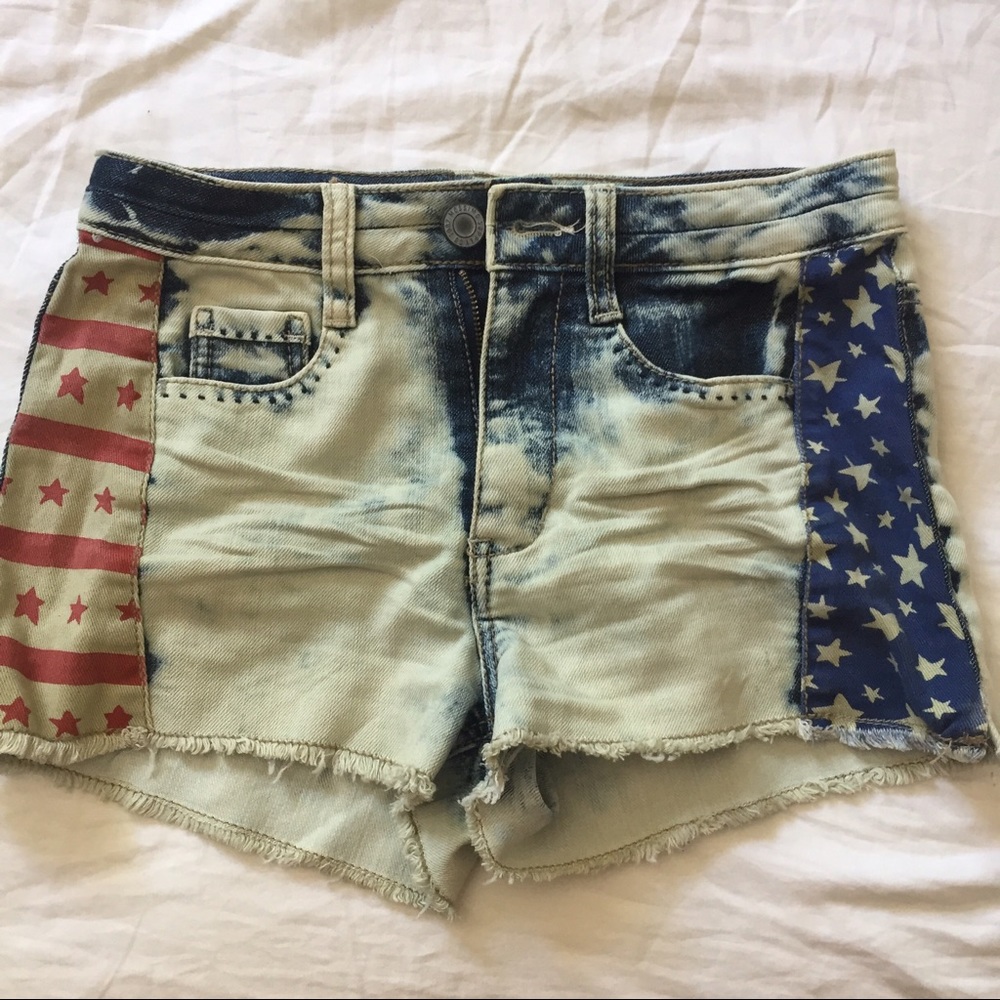 American flag denim high waisted shorts