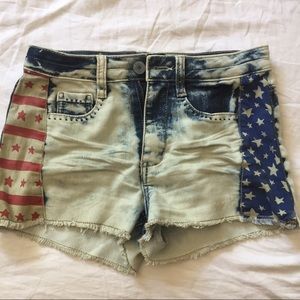 American flag denim high waisted shorts