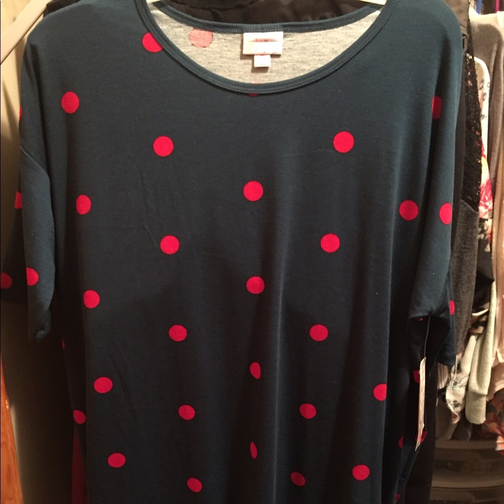 Lularoe Irma size small blue with red polka dots