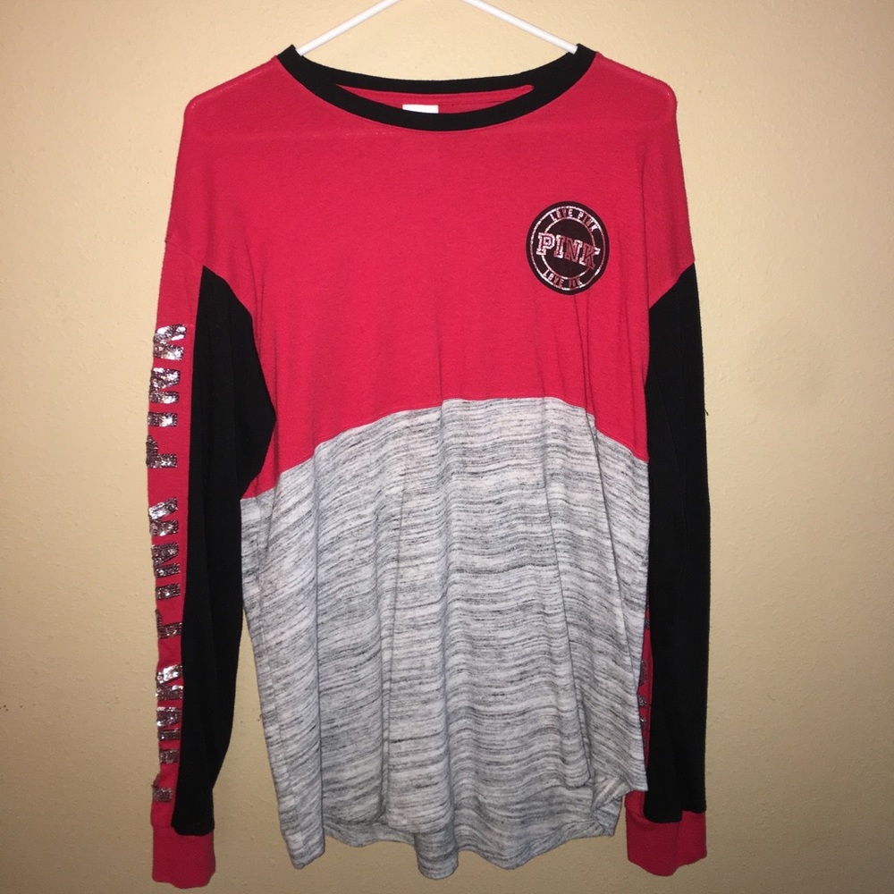 Red black and grey pink long sleeve shirt
