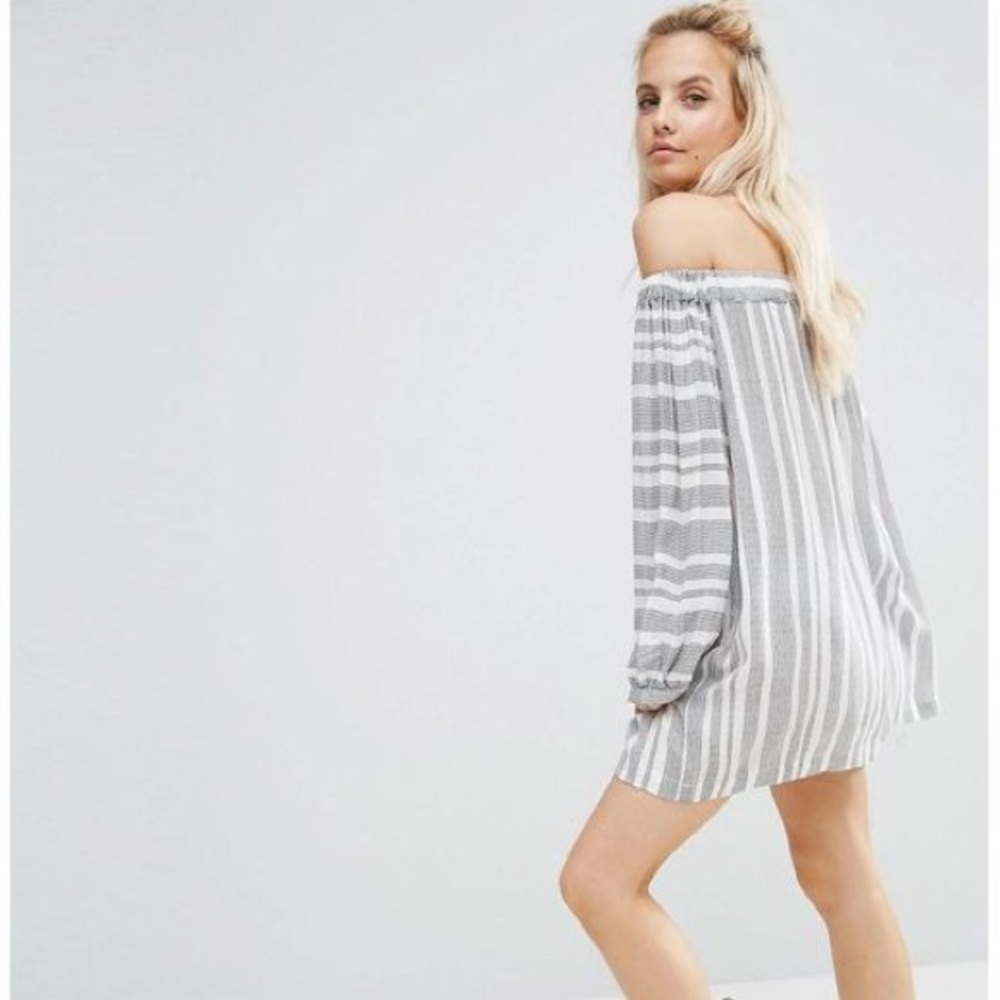 Asos Off Shoulder Stripped Dress