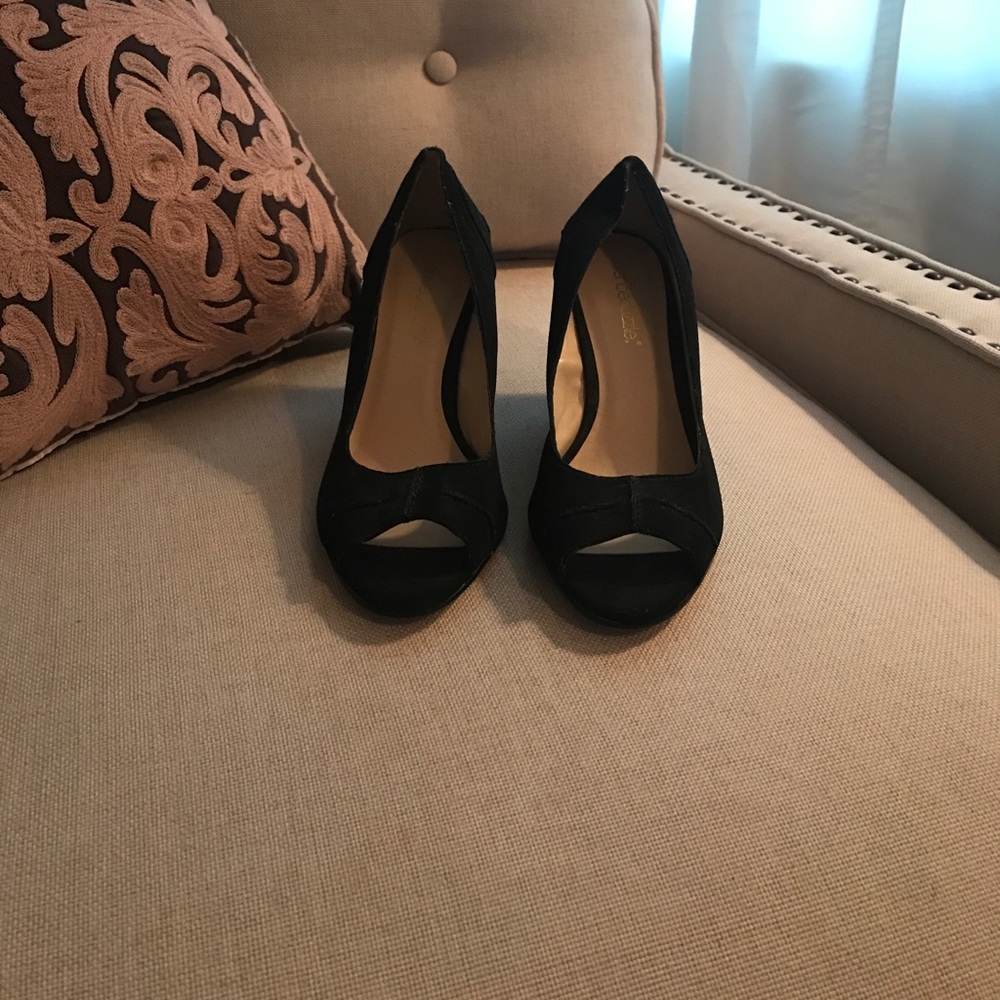 Black suede peep toe wedge- never been worn!