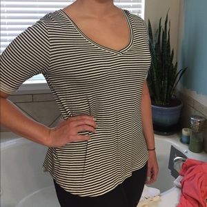 Black and white striped v-neck blouse