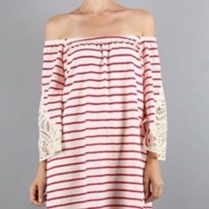Off shoulder pink stripe dress size L