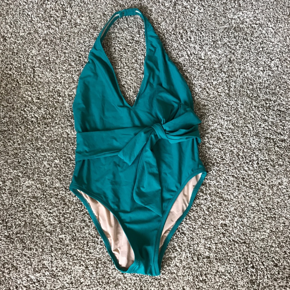 J. Crew NWT Deep-V Neck Jade One Piece Swimsuit