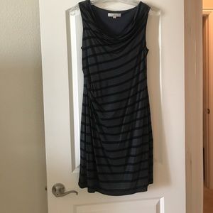 Grey and black striped Ann Taylor Loft dress.