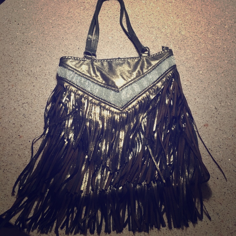Fringe rhinestone tote purse