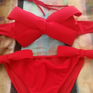NEW Red Push-Up Bow Bikini Set