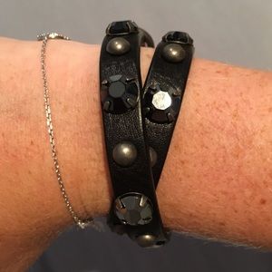 J. Crew Rhinestone Leather Wrap Bracelet