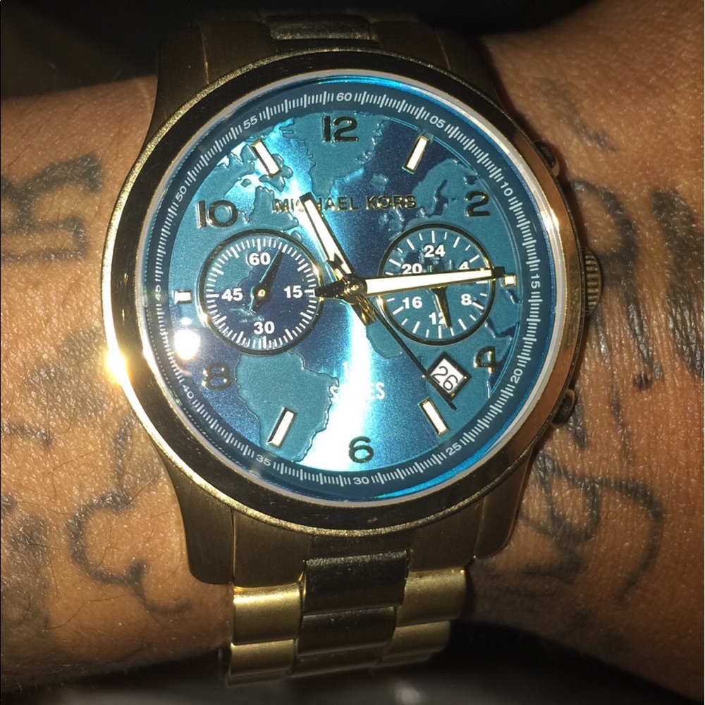 -All Gold MK Watch With A Blue Face, Still In Box