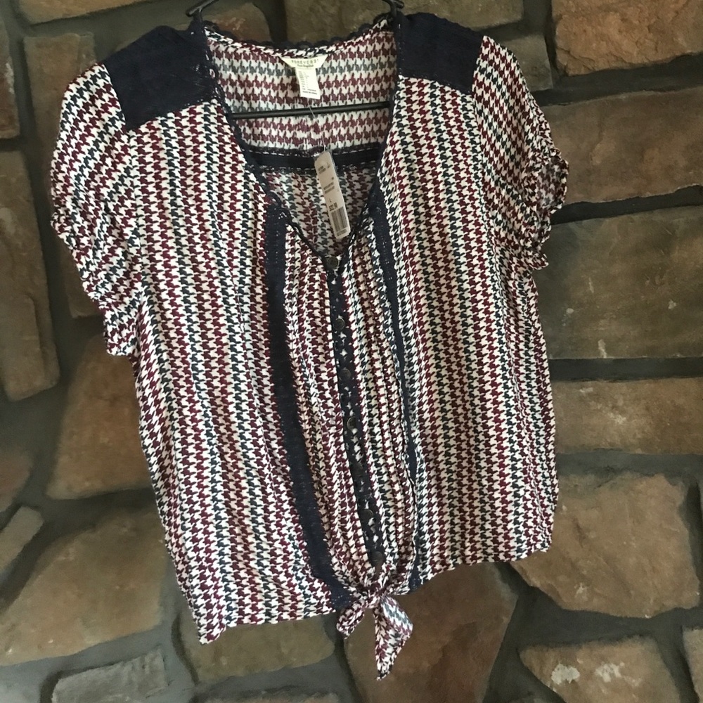 Button up tie front blouse