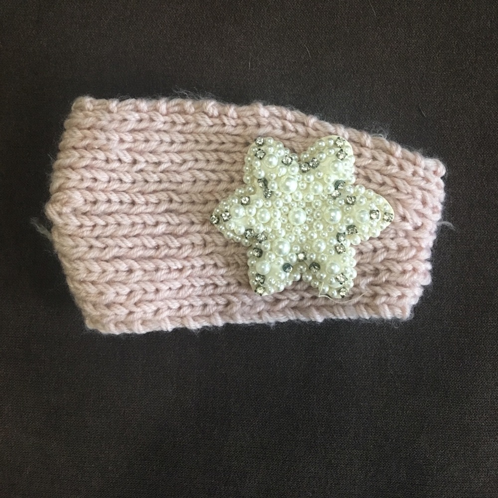 Pink Headband with Flower Pearls and Rhinestones