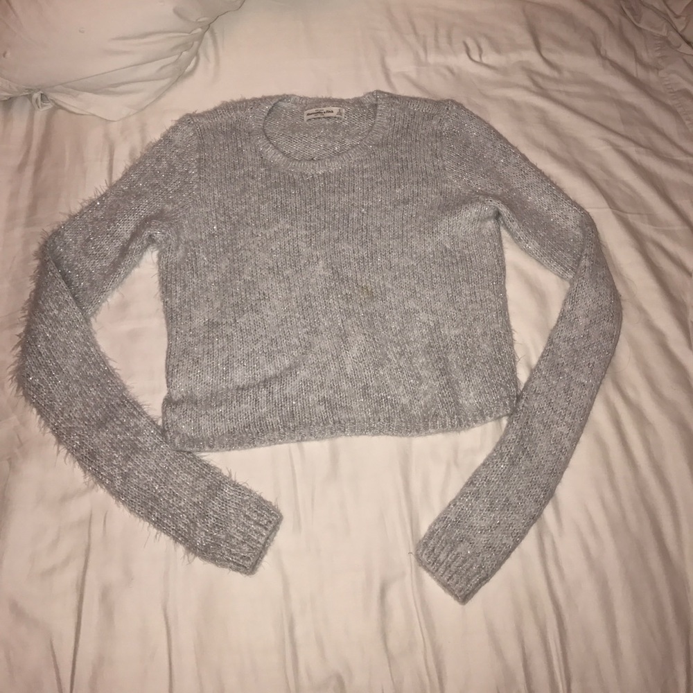 Grey Fuzzy Cropped Sweater