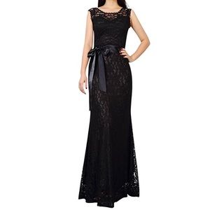 Long black maxi lace party ball dress gown 1x M/L