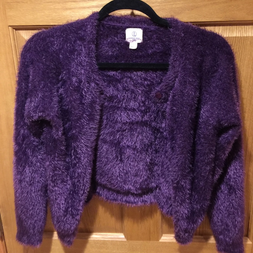 Chenille button up cardigan purple sz l 14 kids
