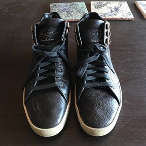 RAG & BONE BLACK LEATHER HIGH TOP SNEAKERS