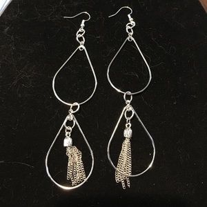 Gorgeous double silver teardrops w/silver tassels