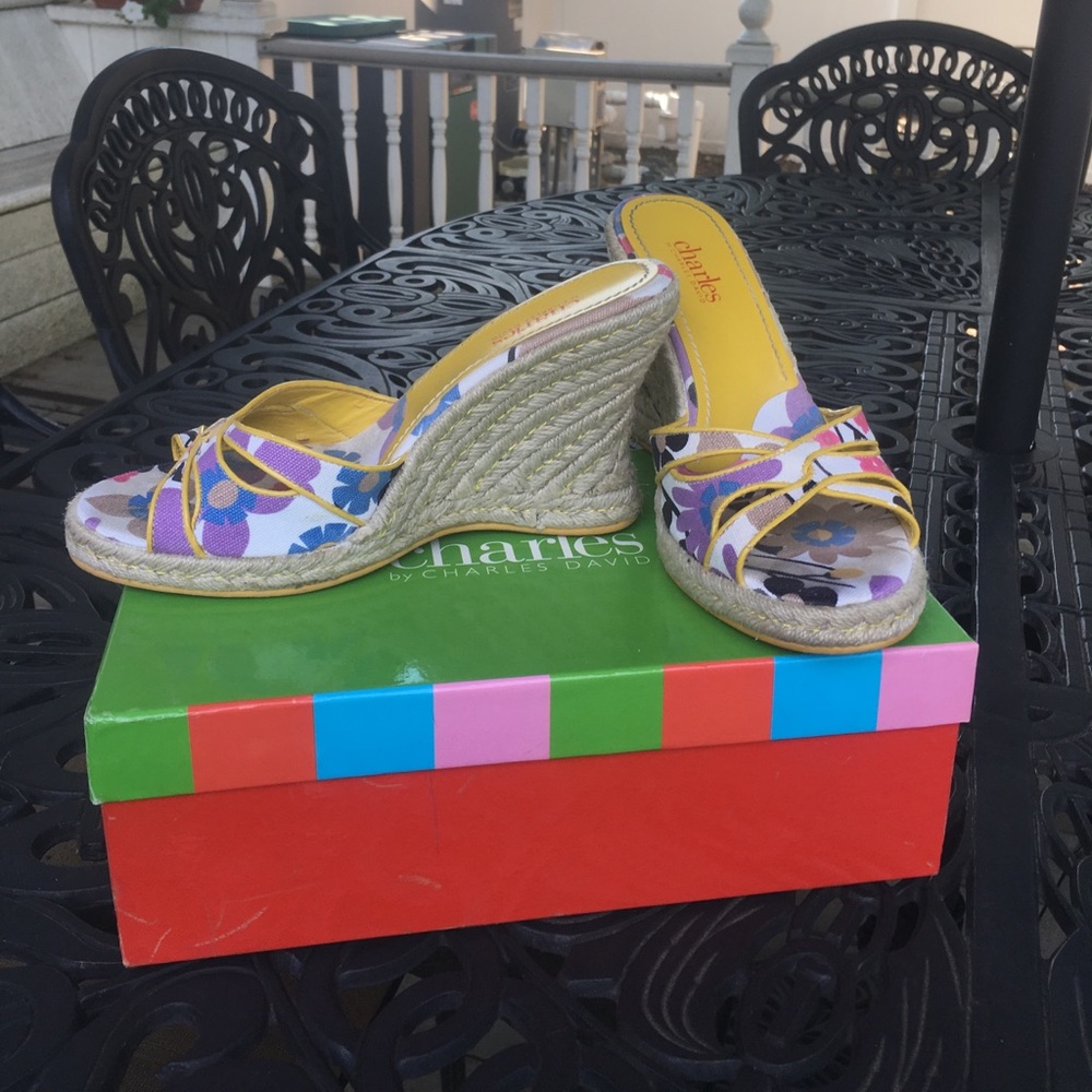 Charles David Floral wedge open toed shoe
