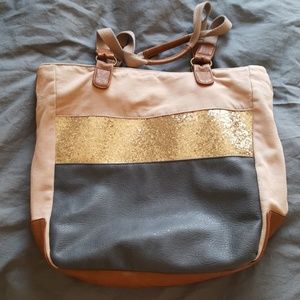 Canvas, leather, and glitter American Eagle Tote