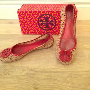 Tory Burch crochet red ballet flats