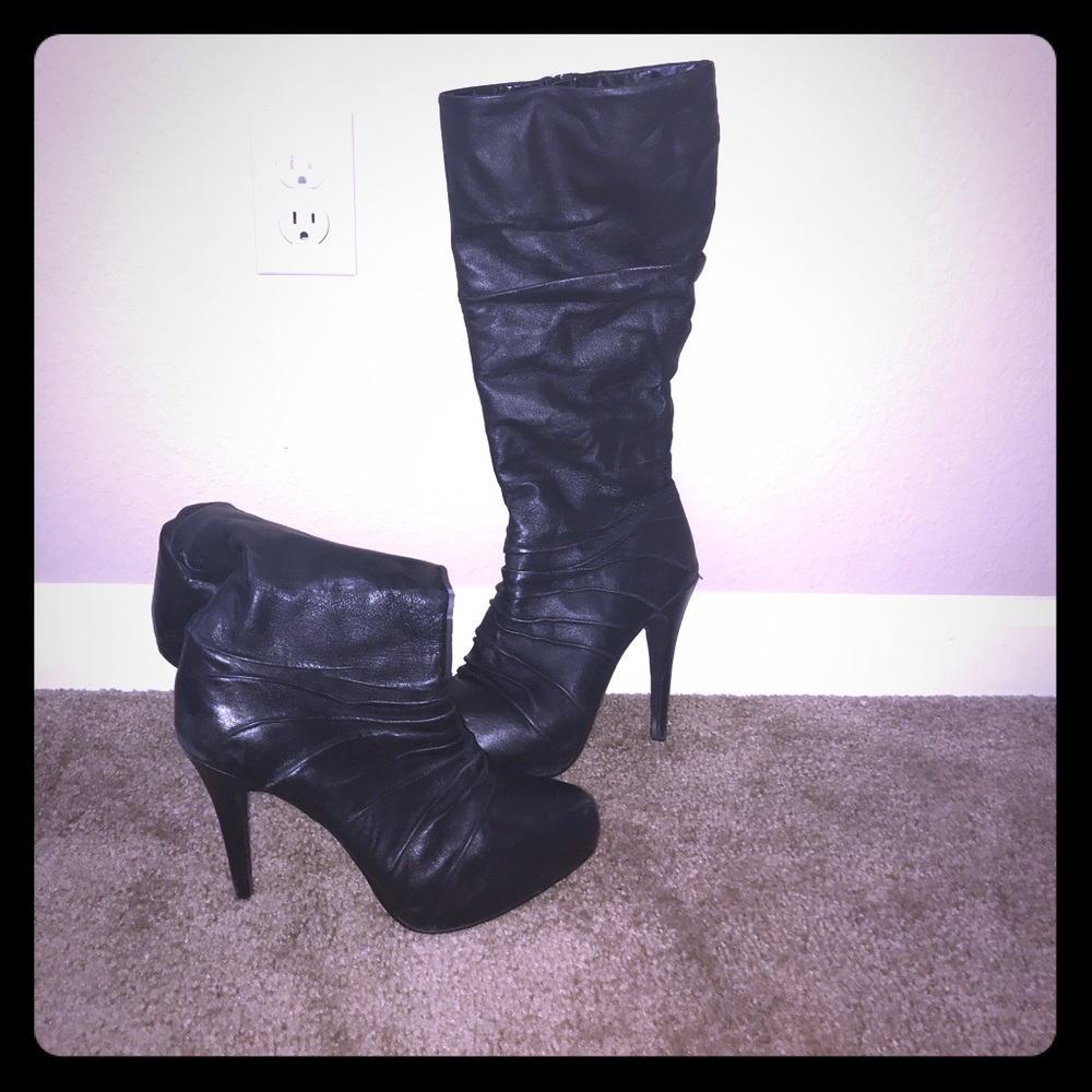 Sexy black leather boots
