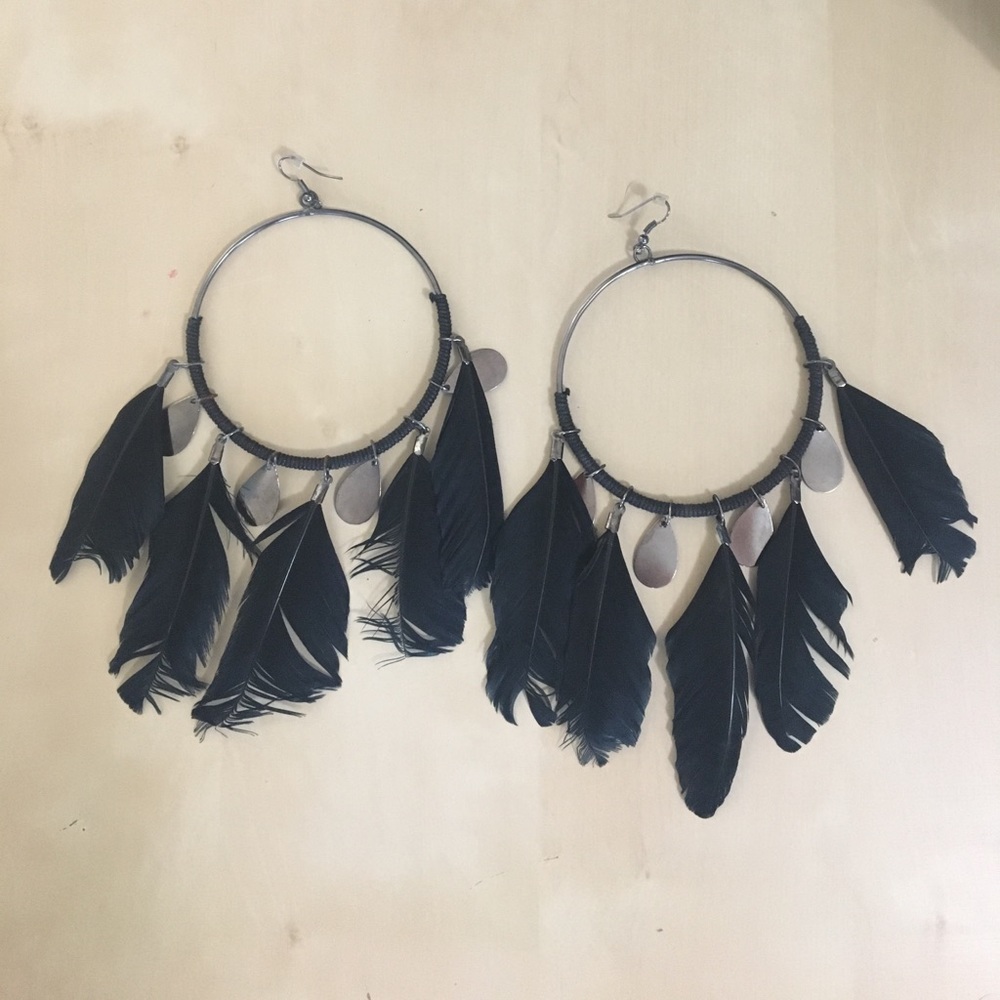 Hoop Earrings with Feathers