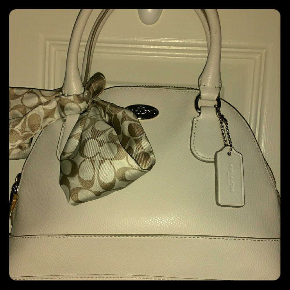 Authentic white Coach purse with matching scarf