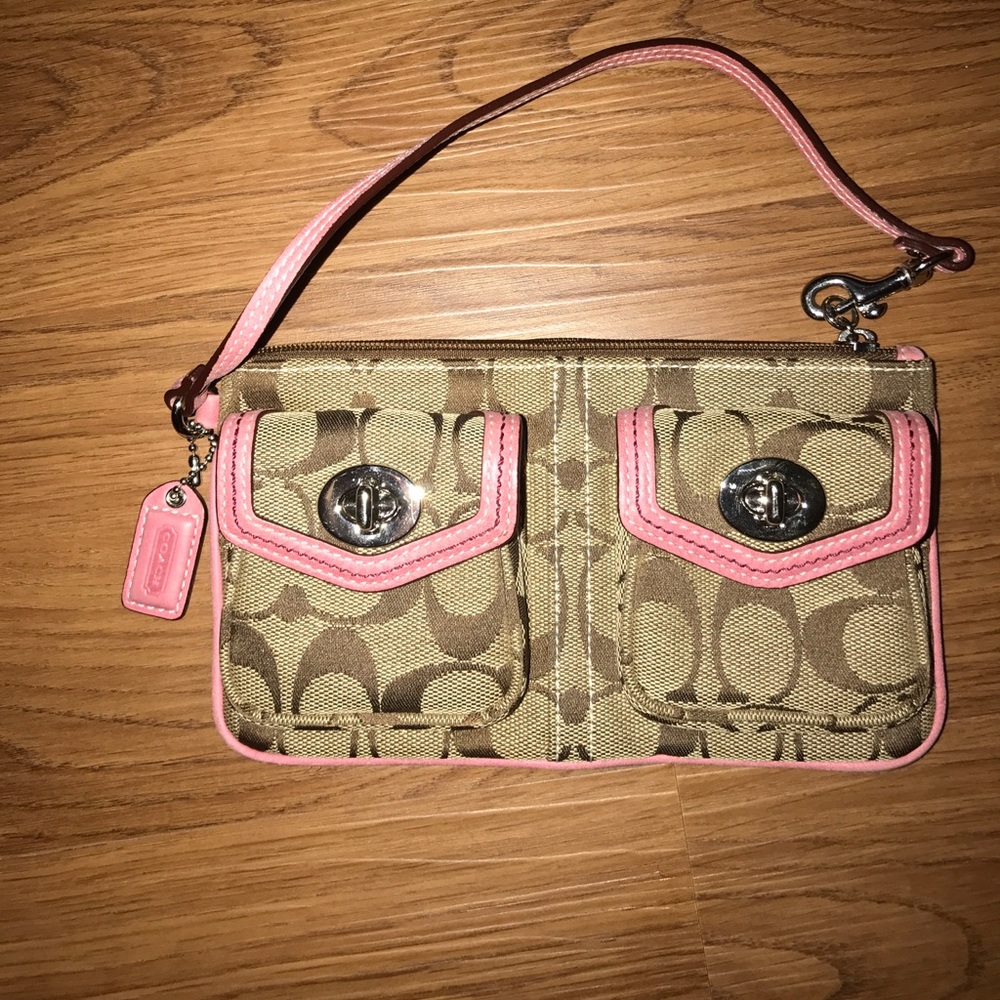 Coach Wristlet with pink trim