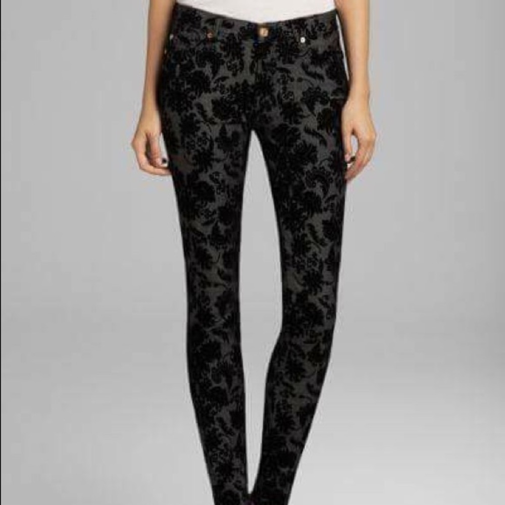 Seven 7 For All Mankind Floral Flocked Velvet Jean