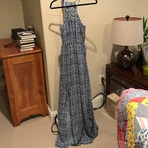 Blue and white navy high neck maxi dress