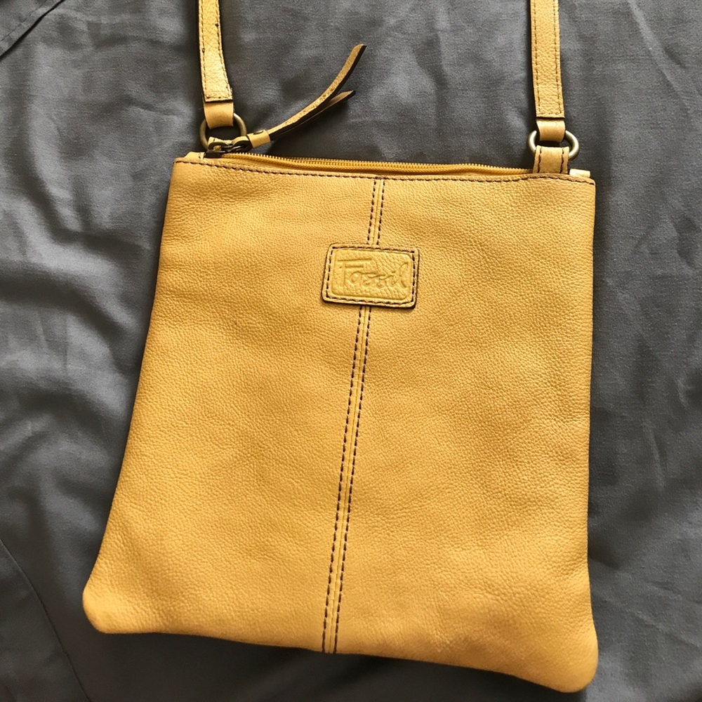 Barely used yellow leather Fossil crossbody.