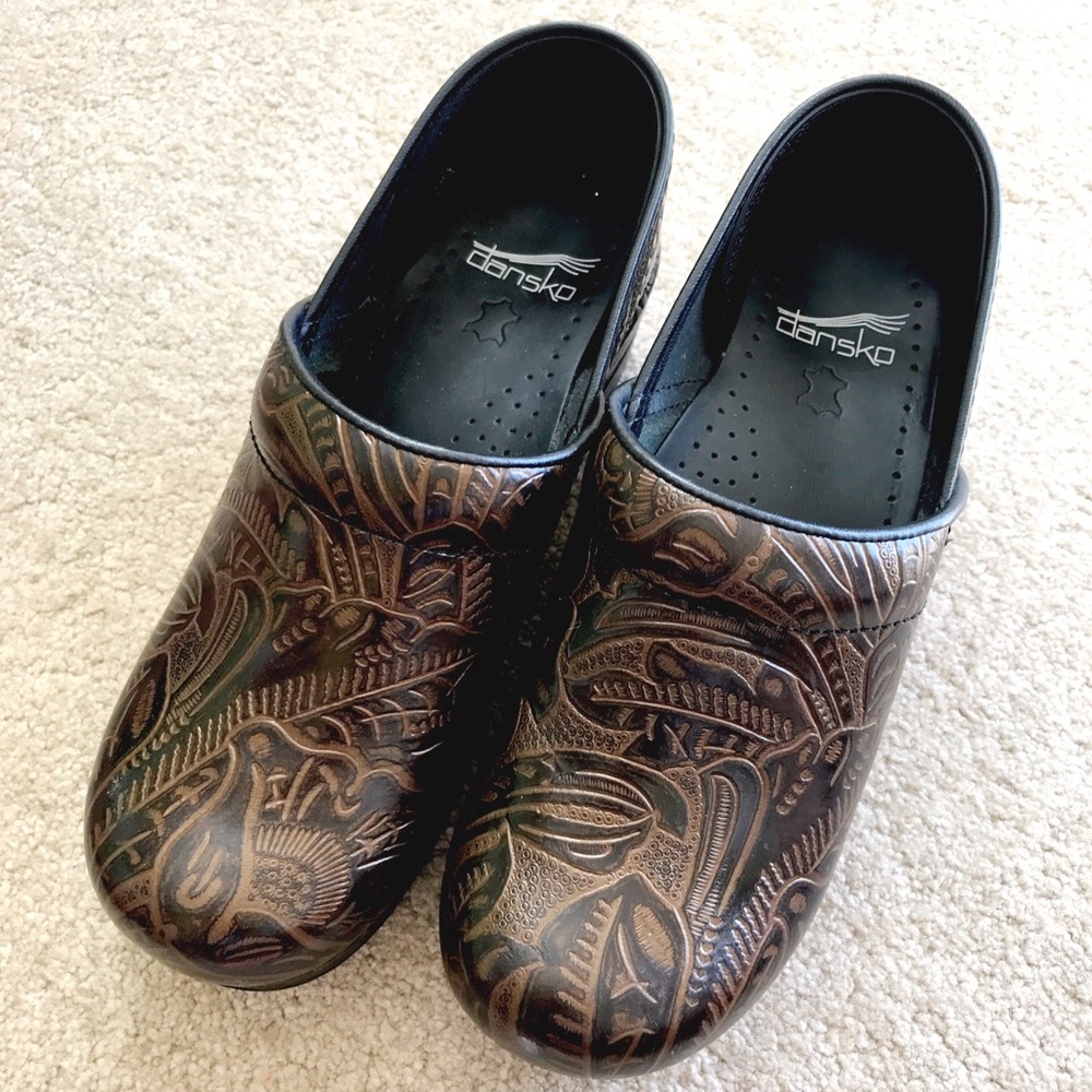 Brown Tooled Leather Danskos