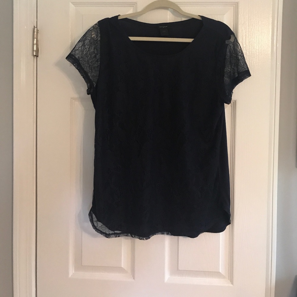 Navy blue Ann Taylor top with lace covering