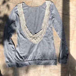 Lace Backless Long Sleeve Blouse