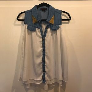 Sleeveless Denim/White Blouse