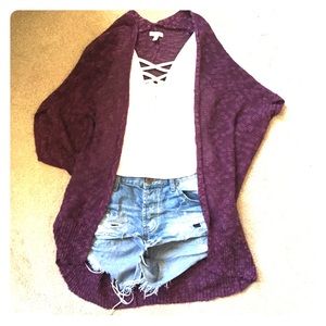 Purple short-sleeved cardigan