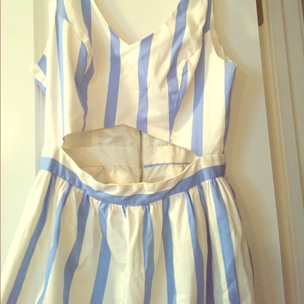 Blue and white stripe cut out dress