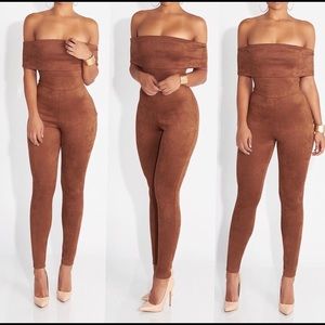 Brown Suede Jumpsuit - Large